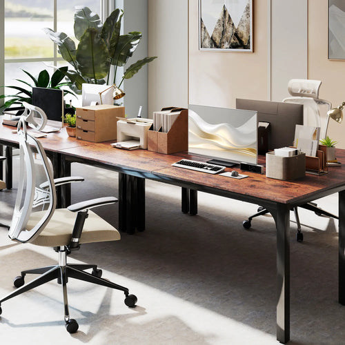 79 Inch Computer Desk, Metal Legs, Rustic Brown