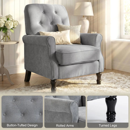 Mid-Century Modern Armchair, Thick Padded Seat, Spring Cushion, Solid Wood Legs, Grey Single Sofas at Gallery Canada