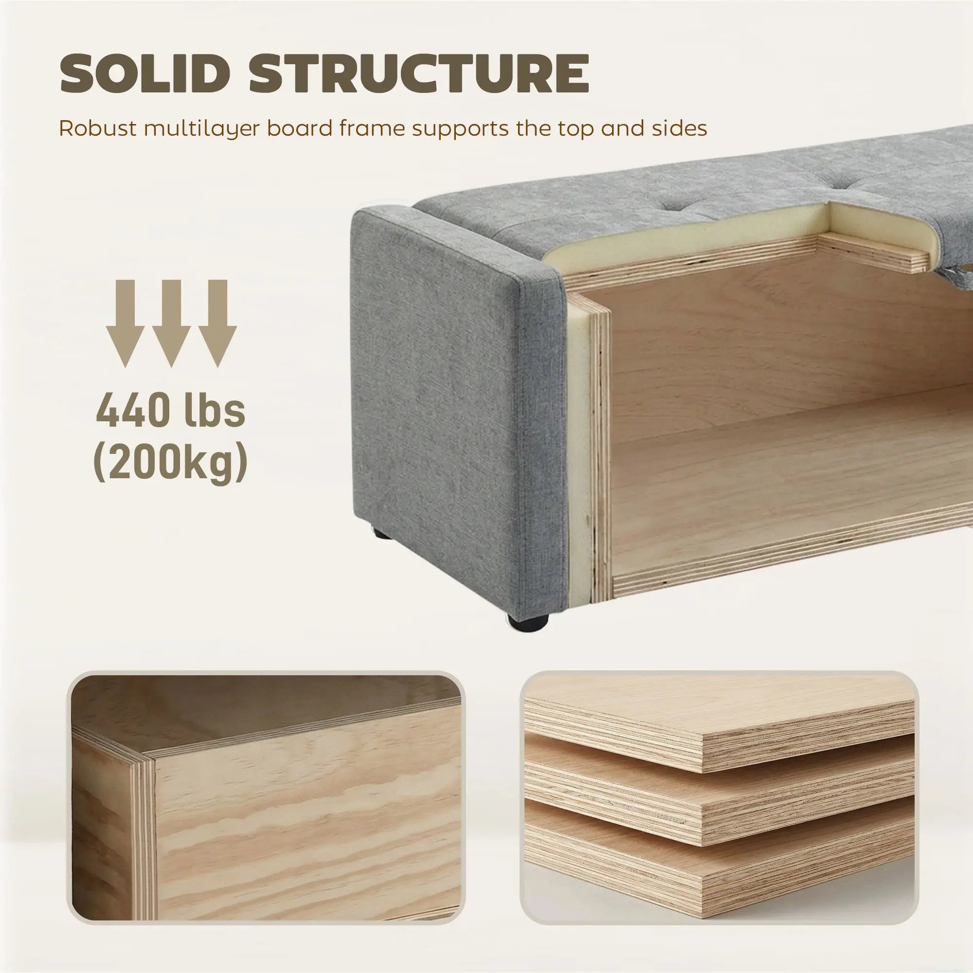 Storage Ottoman Bench, Linen Fabric, Light Grey Storage Ottomans & Benches at Gallery Canada