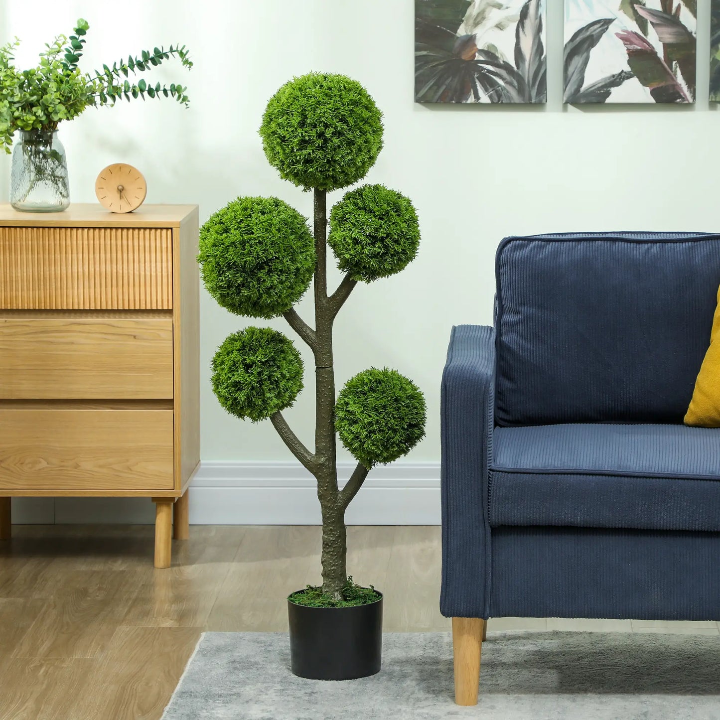 43.3" Artificial Ball Cypress Topiary Tree, Indoor Outdoor Plant In Pot, Green Artificial Trees at Gallery Canada