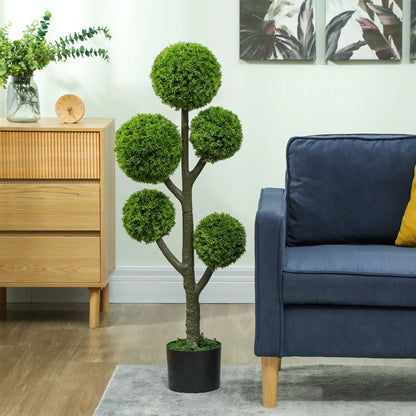 43.3" Artificial Ball Cypress Topiary Tree, Indoor Outdoor Plant In Pot, Green Artificial Trees at Gallery Canada