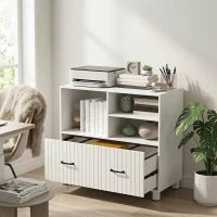 Armoire de classement latérale de bureau, 1 tiroir, étagères ouvertes, blanc
