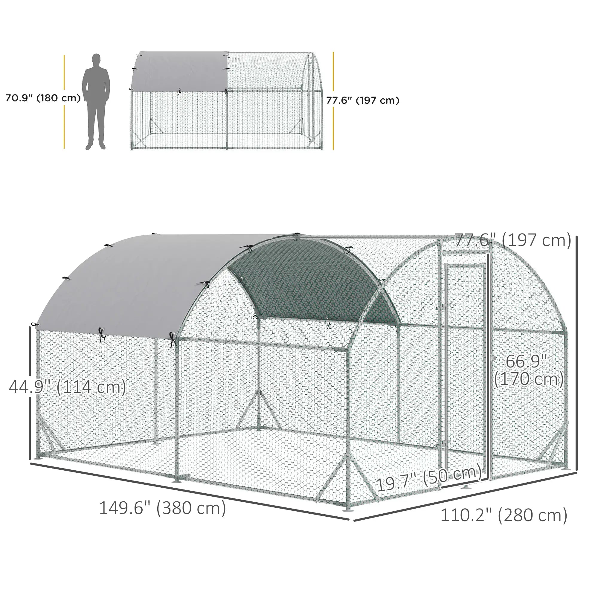 Large Metal Chicken Coop, Walk-In Enclosure, 9.2' x 12.5' x 6.5', Silver Chicken Coops at Gallery Canada