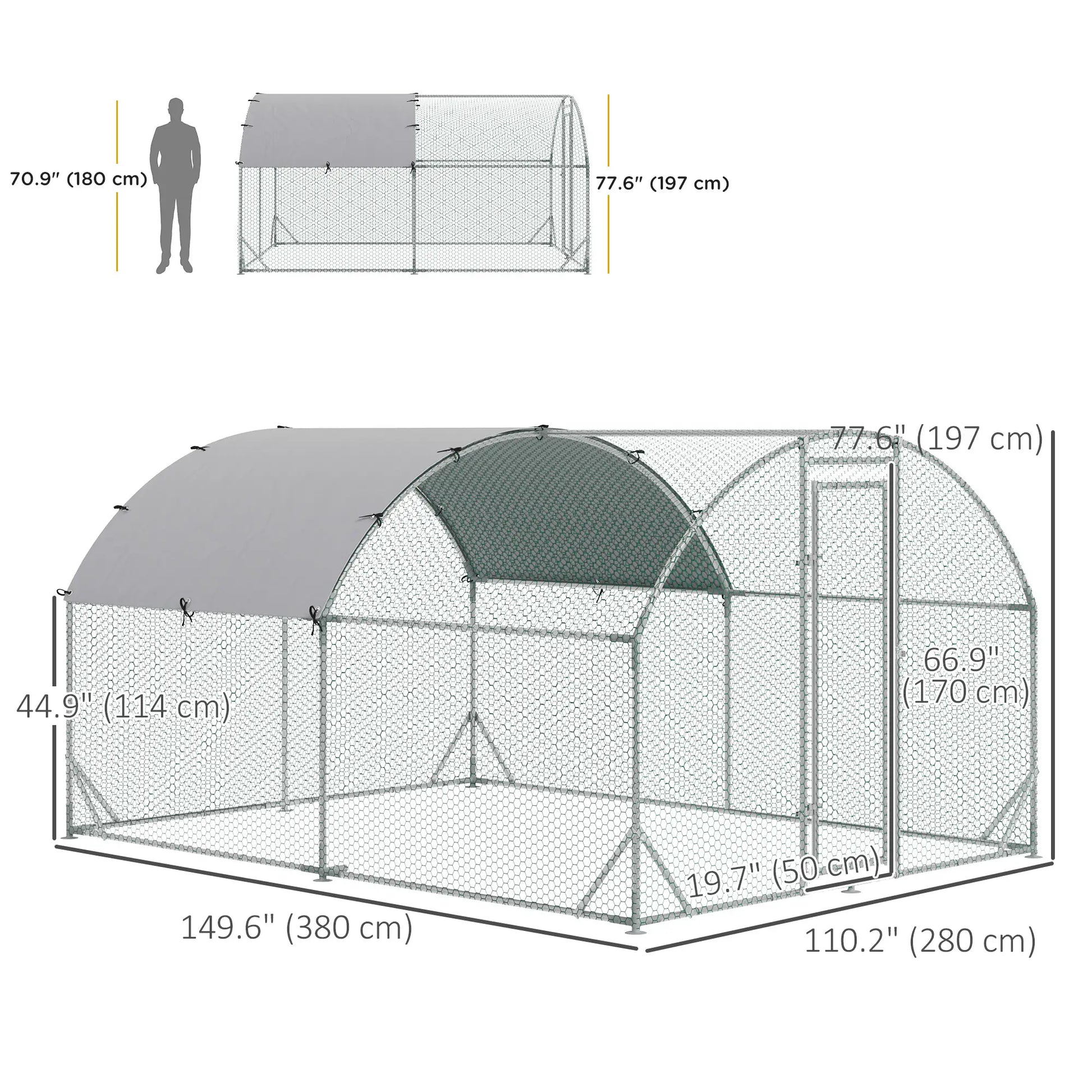 Large Metal Chicken Coop, Walk-In Enclosure, 9.2' x 12.5' x 6.5', Silver Chicken Coops at Gallery Canada