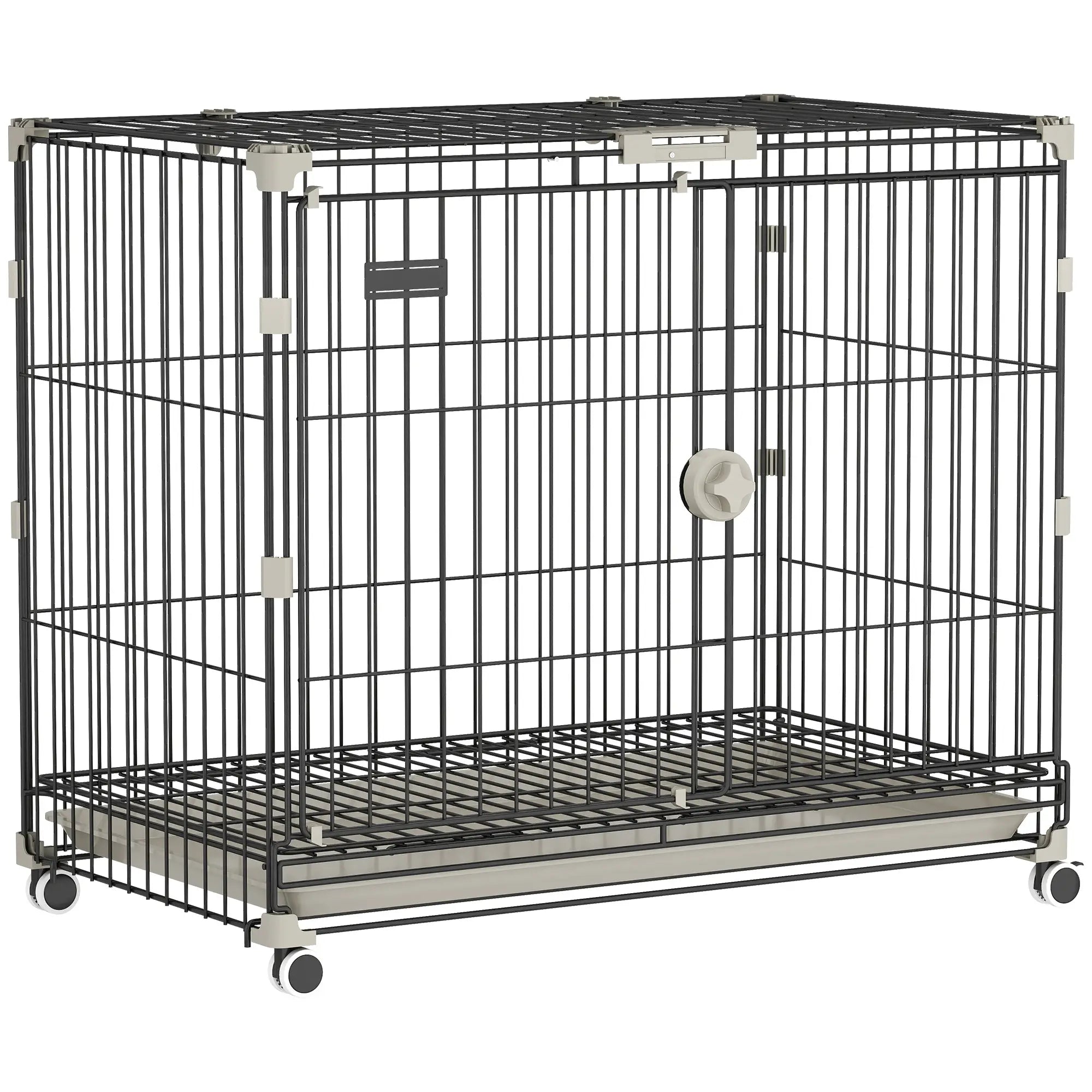 30 Inch Foldable Dog Crate, Metal Cage with Tray & Wheels, Black Dog Cages & Crates at Gallery Canada