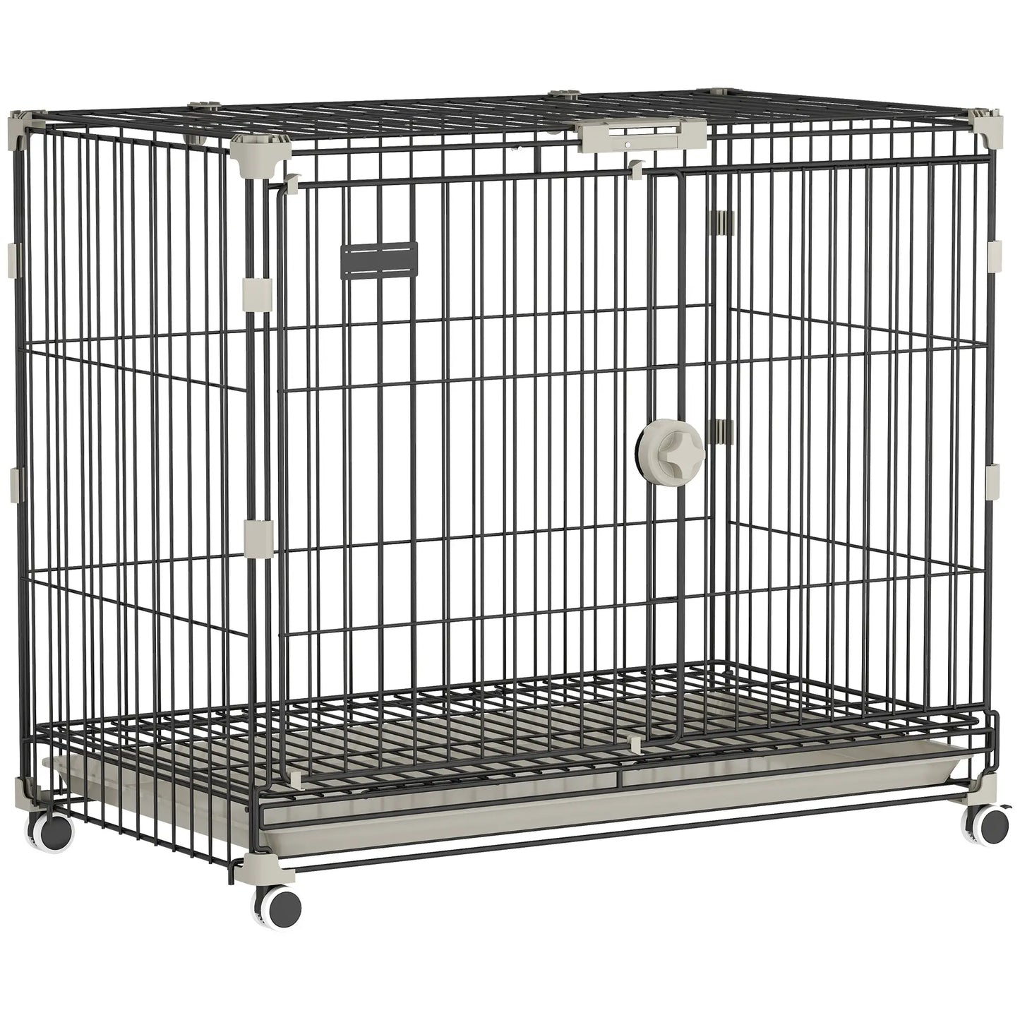 30 Inch Foldable Dog Crate, Metal Cage with Tray & Wheels, Black Dog Cages & Crates at Gallery Canada