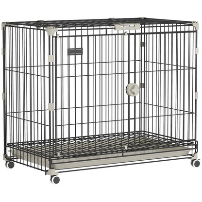 30 Inch Foldable Dog Crate, Metal Cage with Tray & Wheels, Black Dog Cages & Crates at Gallery Canada