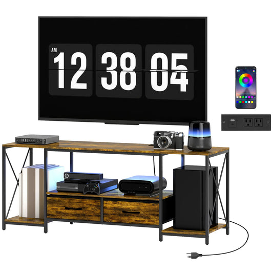 Industrial TV Stand For 55 Inch, Rustic Brown, Charging Station, RGB LED, Brown TV Stands Rustic Brown, Black at Gallery Canada
