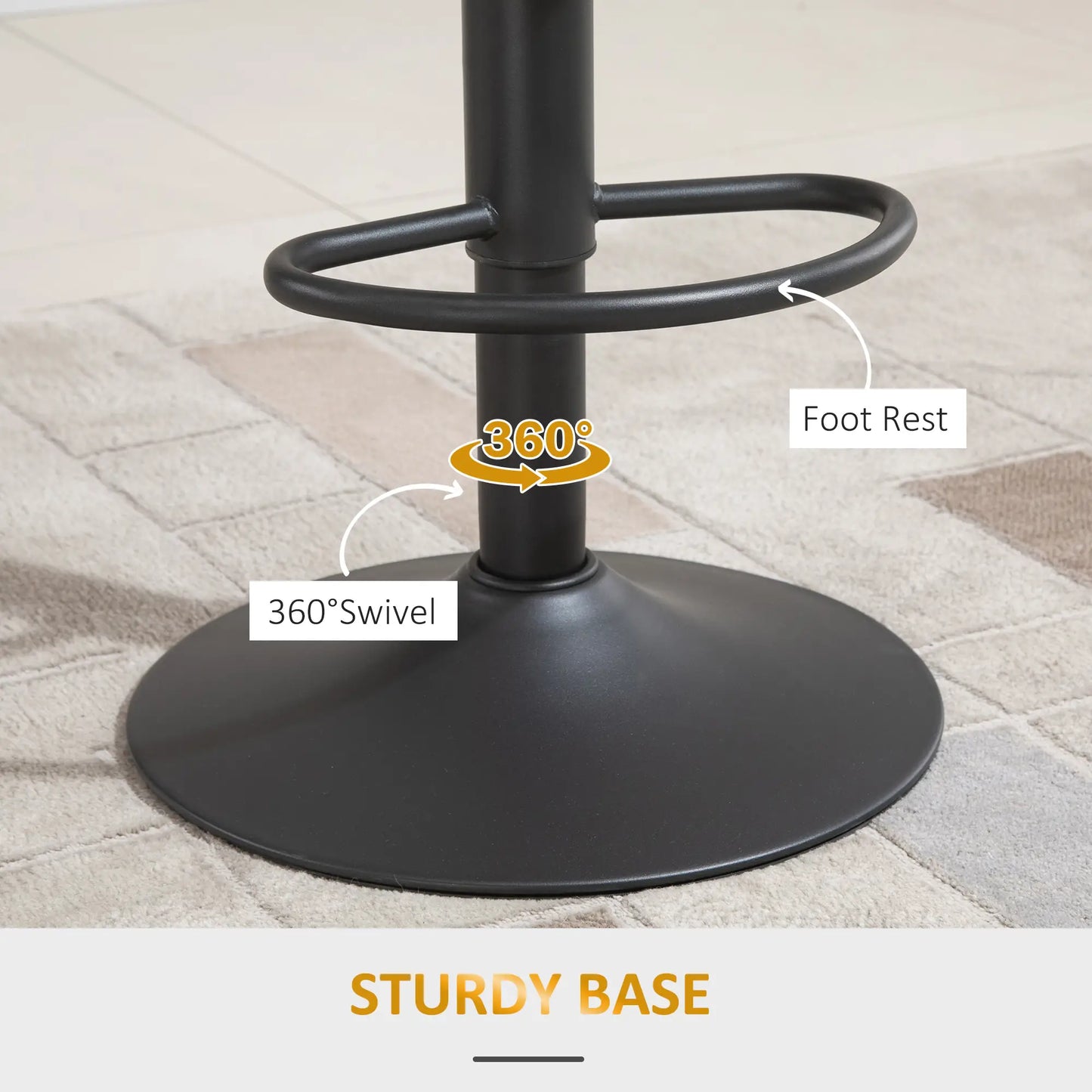 Swivel Bar Stools Set of 2, Adjustable Height, PU Leather, Brown Bar Stools at Gallery Canada