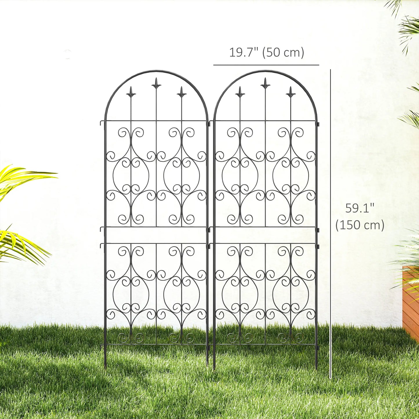 Metal Garden Trellis Set, Scrollwork Design, 150 x 50 cm, Black Plant Stands at Gallery Canada