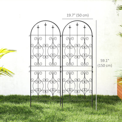Metal Garden Trellis Set, Scrollwork Design, 150 x 50 cm, Black Plant Stands at Gallery Canada
