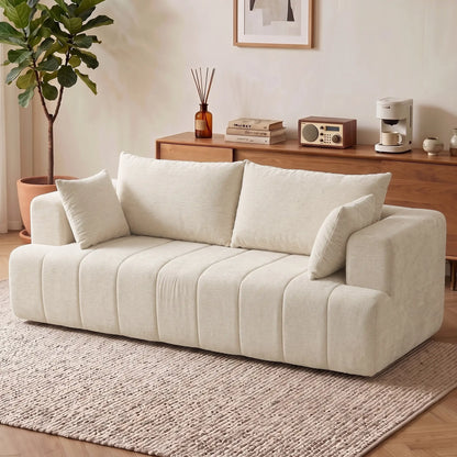 3 Seater Chenille Cloud Couch, Spring Cushion, Beige 3-Seater Sofas at Gallery Canada