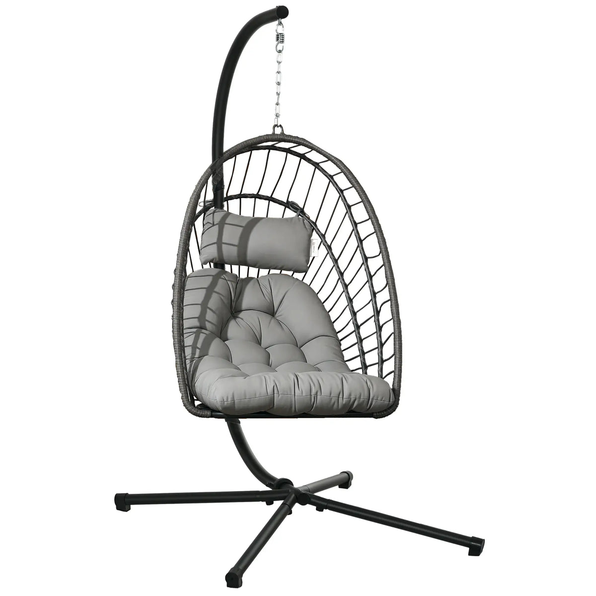 Hanging Egg Chair With Stand, Foldable Wicker Rattan Swing, Light Grey Patio Swings with Stand at Gallery Canada