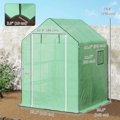 Portable Walk-In Greenhouse, 4.6' x 4.7', 2 Tier U-Shaped Shelves, Green