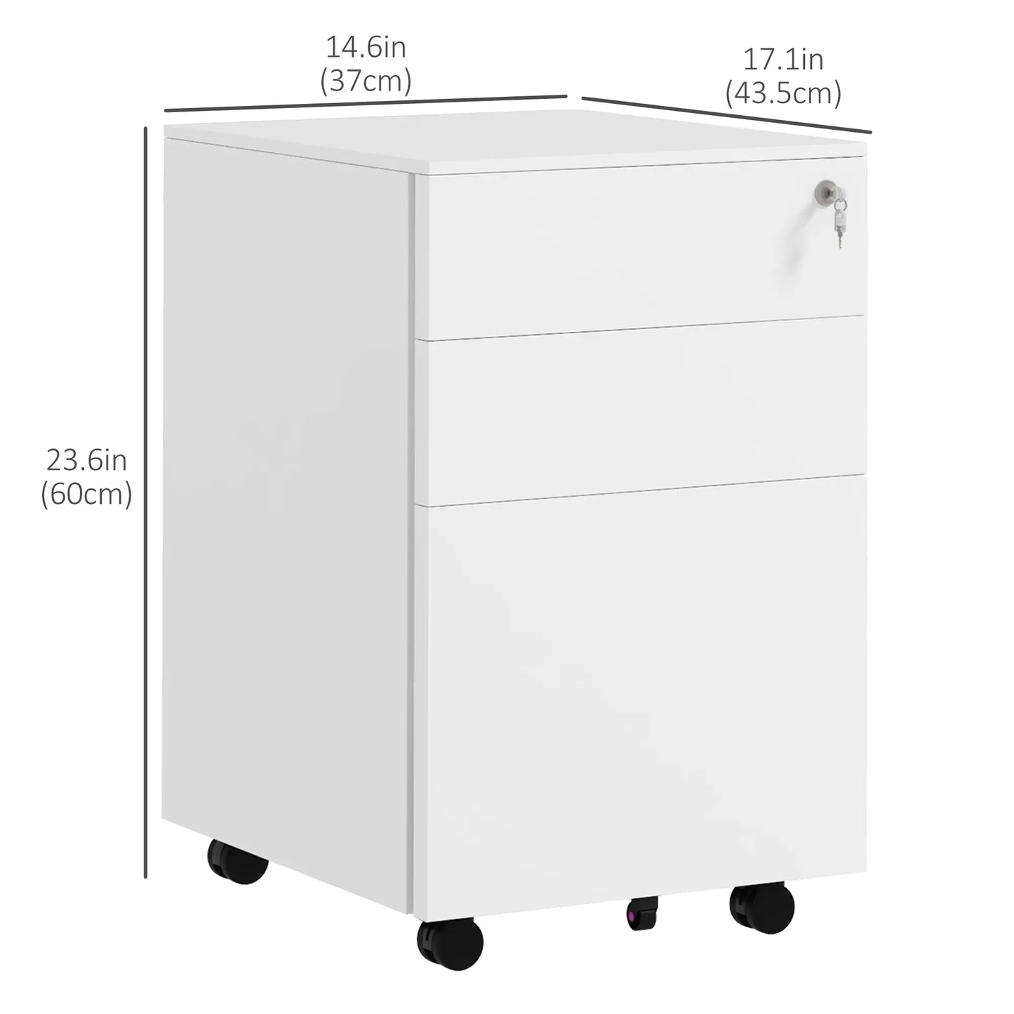 3-Drawer Steel Filing Cabinet on Wheels, Lockable, Adjustable Hanging Bar, White Office Cabinets & Cupboards at Gallery Canada