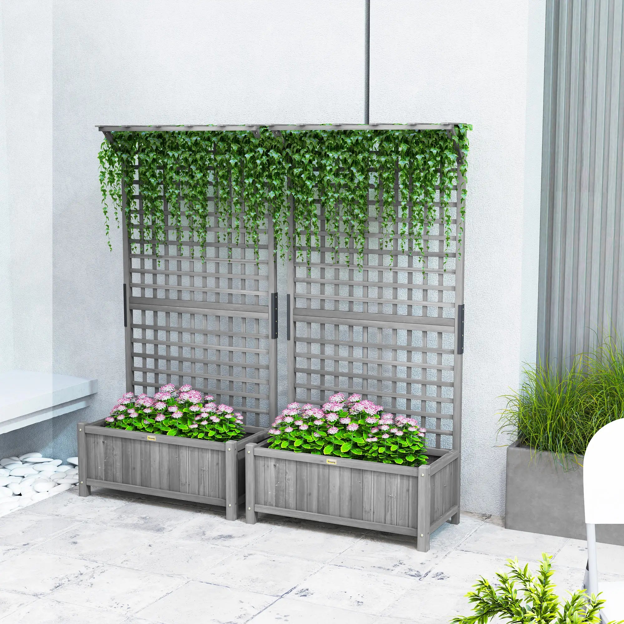 Wood Planter With Trellis, Raised Garden Bed for Privacy Screen, Dark Grey Wooden Planter Boxes at Gallery Canada
