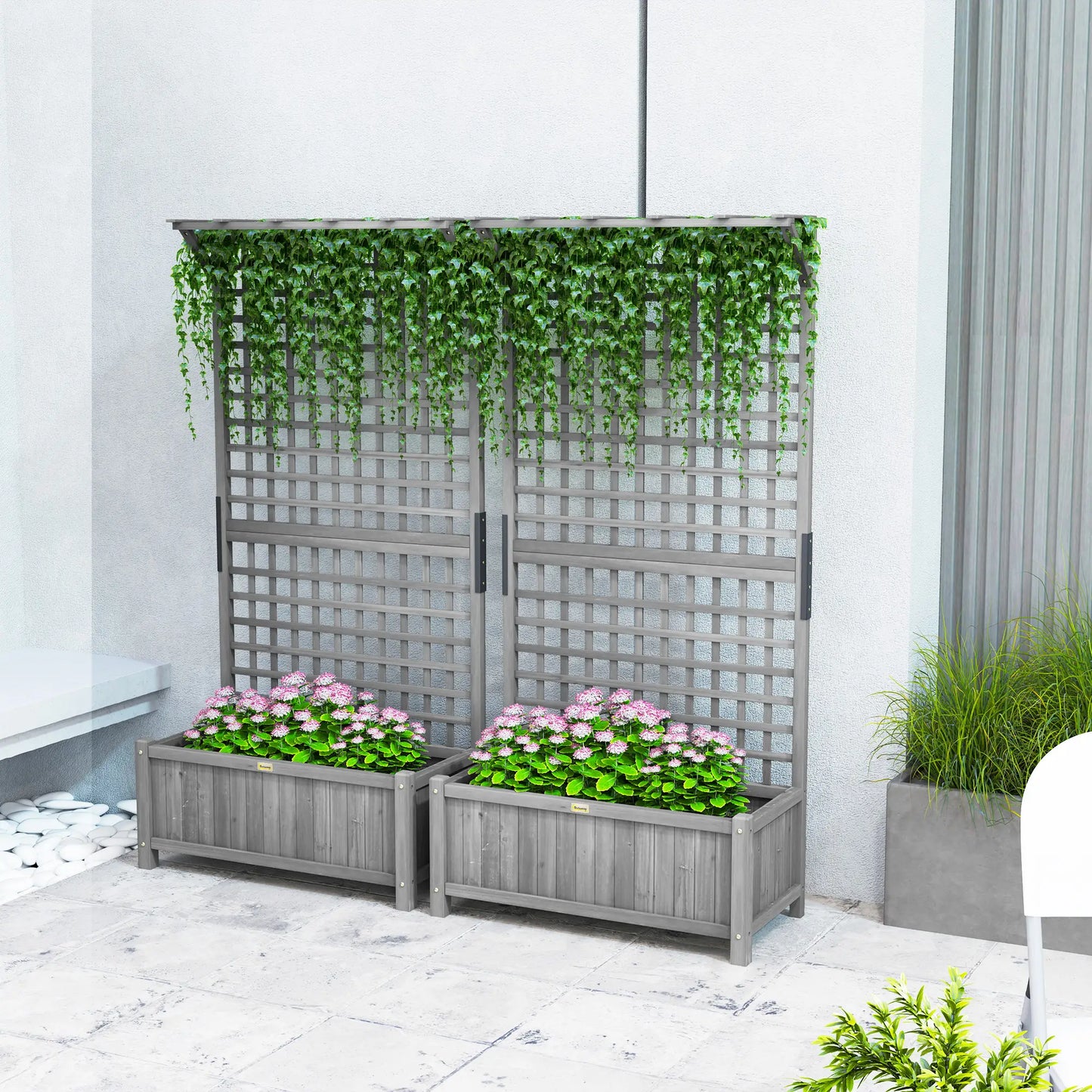 Wood Planter With Trellis, Raised Garden Bed for Privacy Screen, Dark Grey Wooden Planter Boxes at Gallery Canada