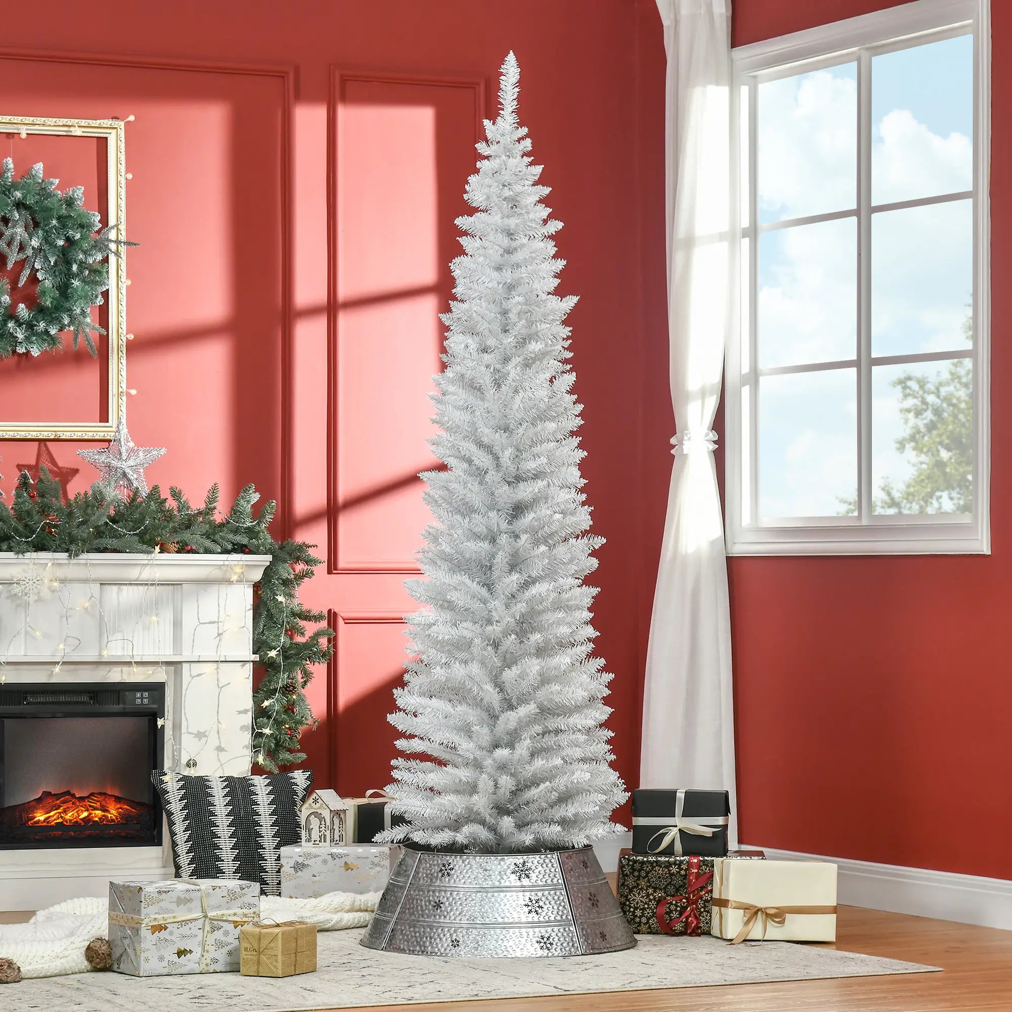 7' Slim Artificial Christmas Tree, Realistic Branches, Sturdy Metal Stand, White Pencil Christmas Trees at Gallery Canada