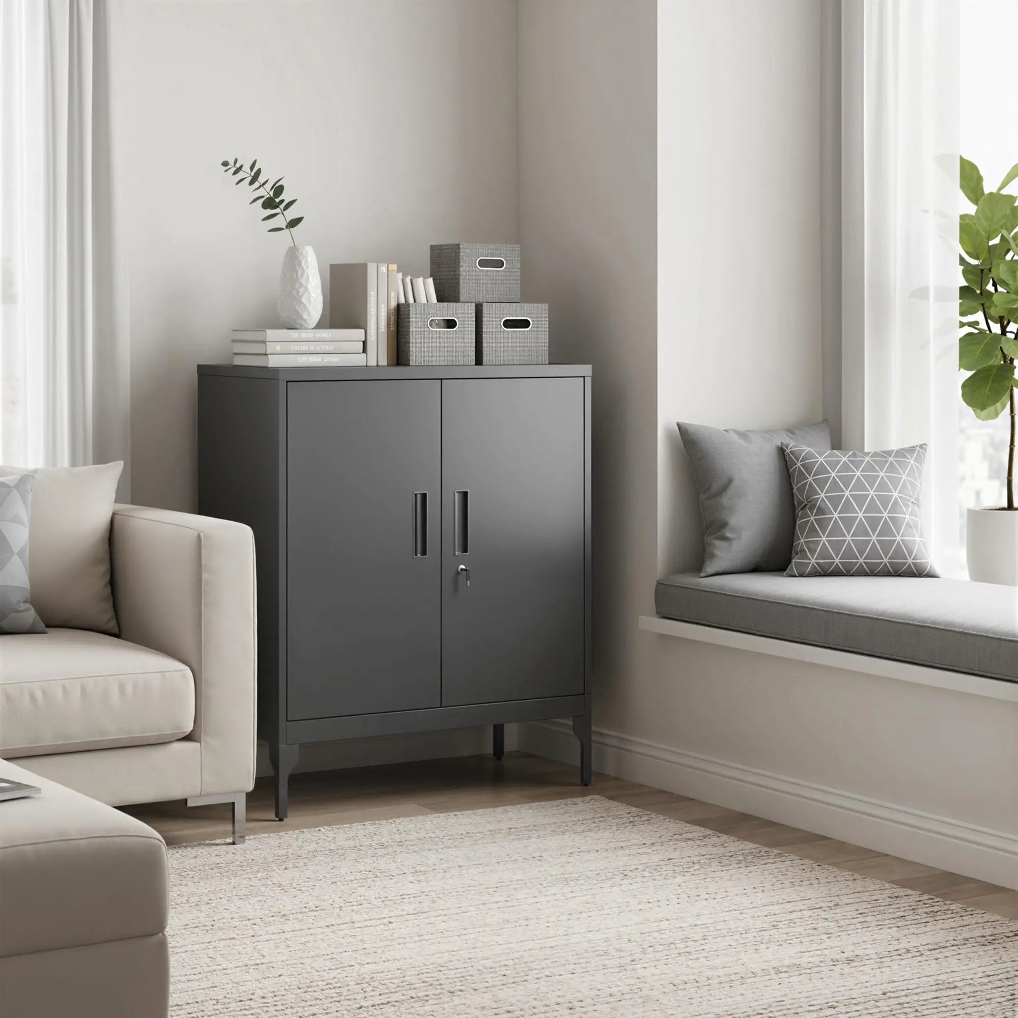 Office Storage Cabinet with Lock, Adjustable Shelves, Black Office Cabinets & Cupboards at Gallery Canada