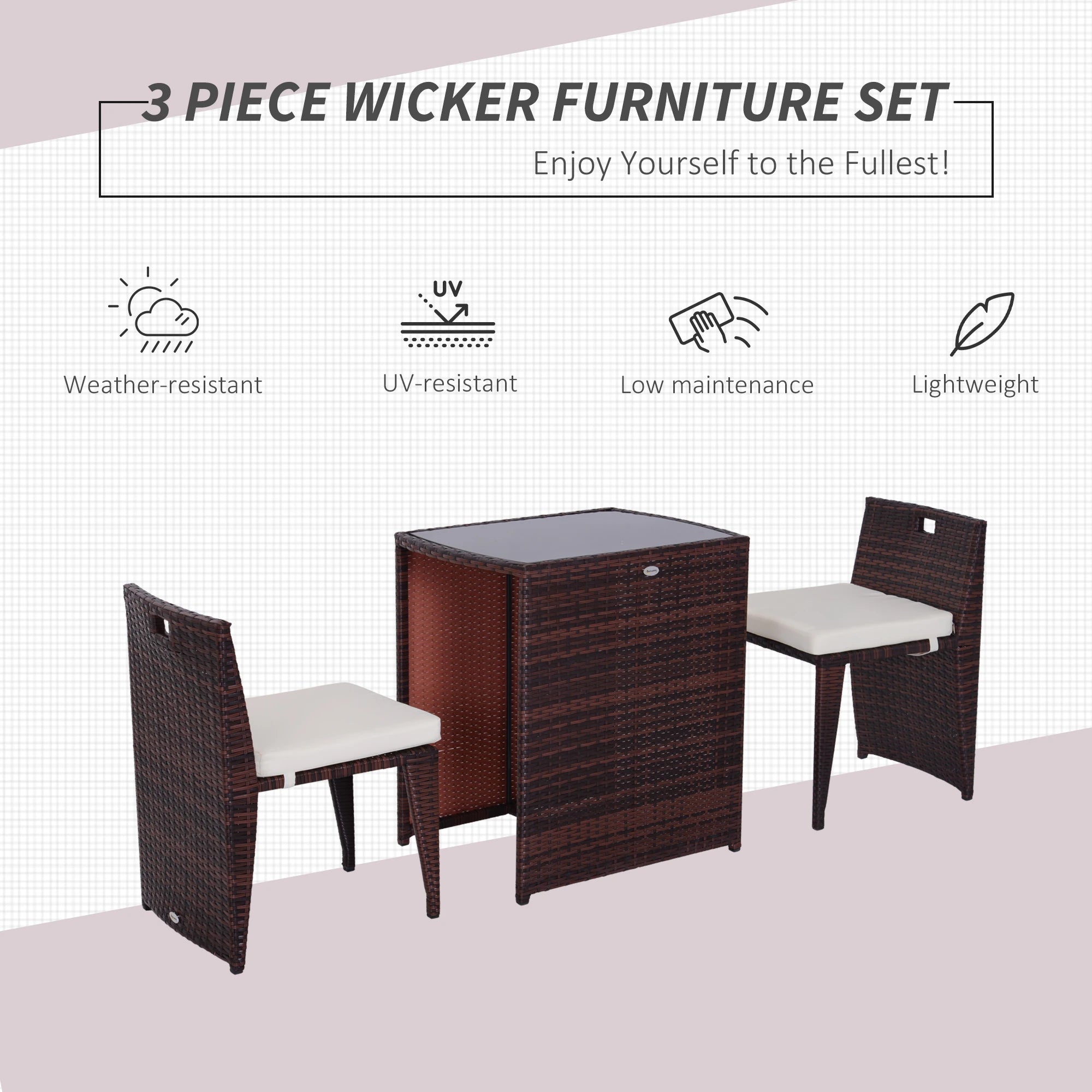 3-Piece Wicker Patio Dining Set, Removable Cushions, Glass Table, Cream White Outdoor Dining Sets at Gallery Canada