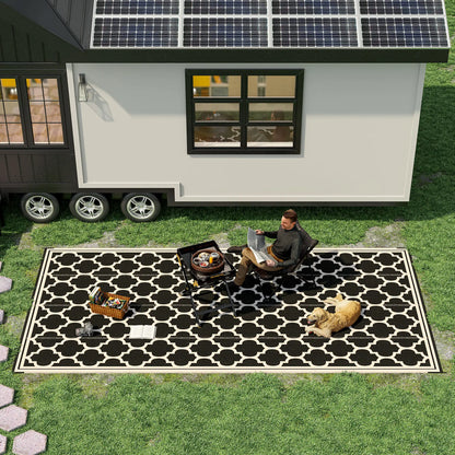 Reversible Outdoor RV Rug, 9' x 18', Patio Floor Mat, Black and Beige Outdoor Reversible Rugs at Gallery Canada