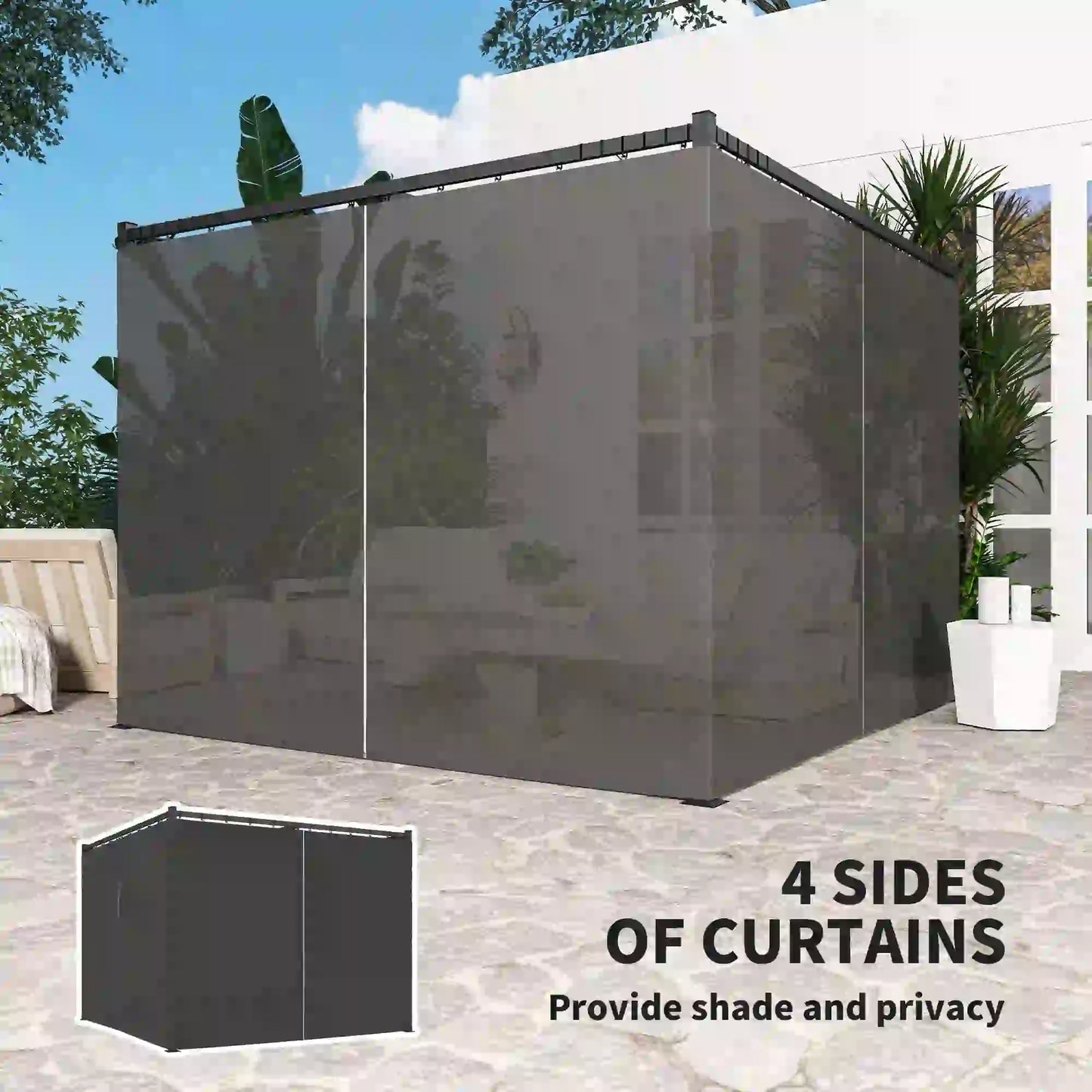 10' x 10' Retractable Pergola Canopy, Metal Outdoor Gazebo, Dark Grey Pergolas at Gallery Canada