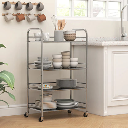 4 Tier Stainless Steel Rolling Cart, Adjustable Shelves, Wheels, Silver Kitchen Islands & Kitchen Carts at Gallery Canada