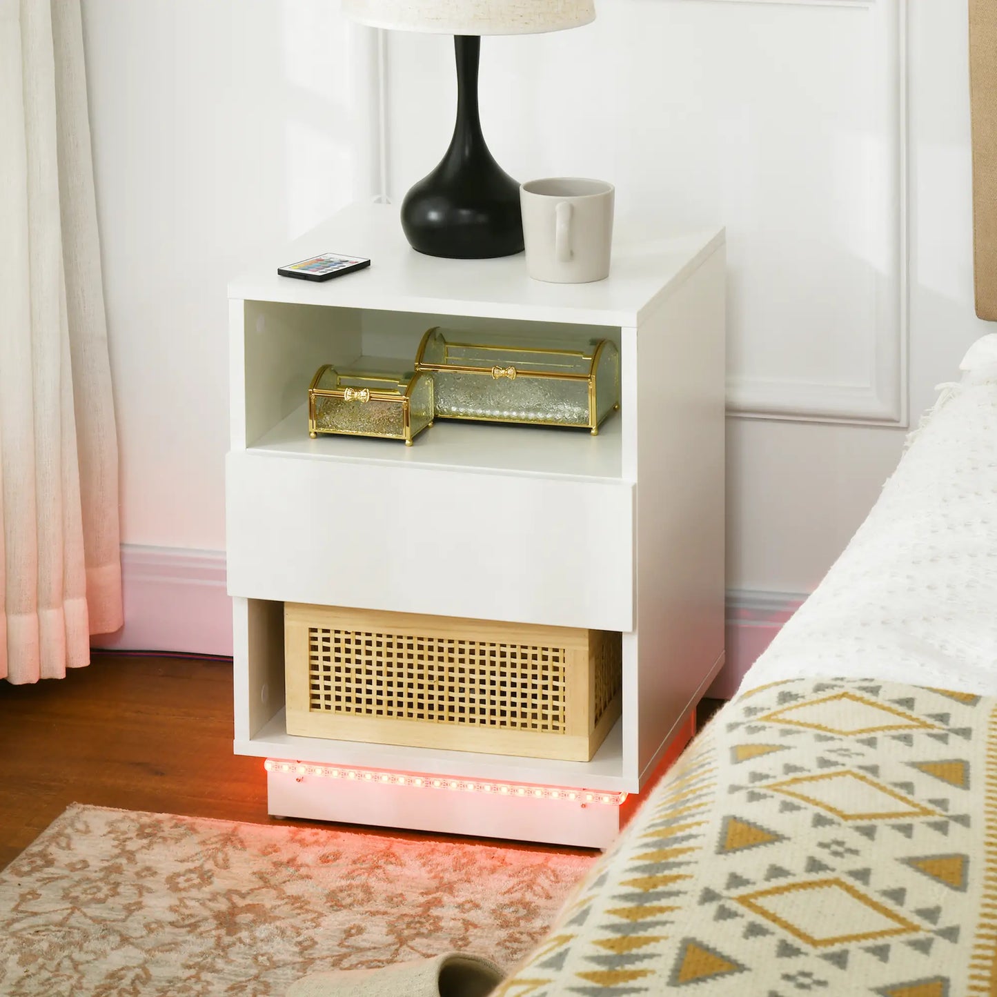 LED Nightstand with Lights, Drawer, 2 Shelves, Remote, 15.7 Inch Bedside Tables at Gallery Canada