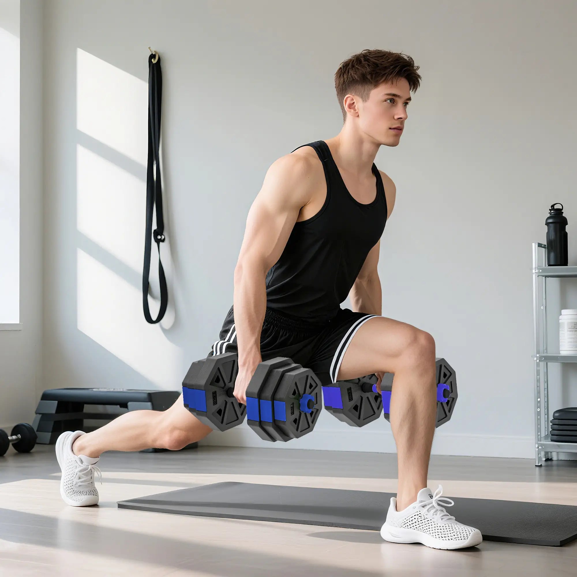 4-in-1 Adjustable Dumbbell Set, 55lbs, Blue Dumbbells & Barbells at Gallery Canada