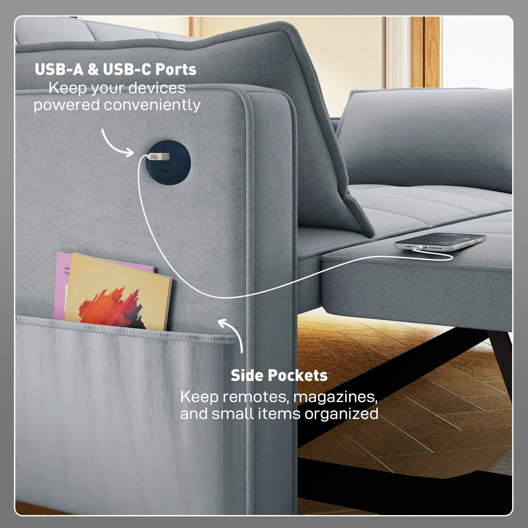 3-In-1 Convertible Sofa Bed, Pull Out Sleeper, Adjustable Backrest, Light Grey 2-Seater Sofas at Gallery Canada