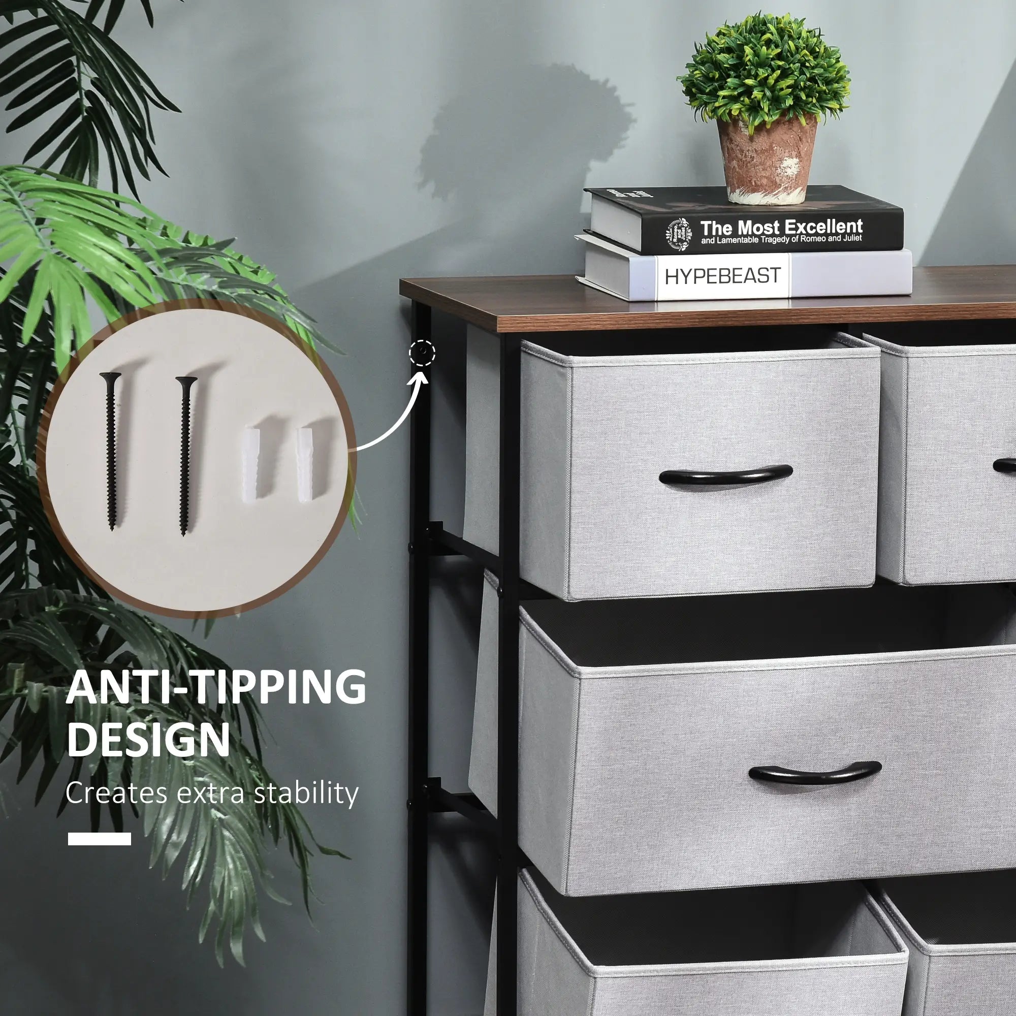 8-Drawer Dresser, 3-Tier Fabric, Steel Frame, Wooden Top, Grey Storage Cabinets at Gallery Canada