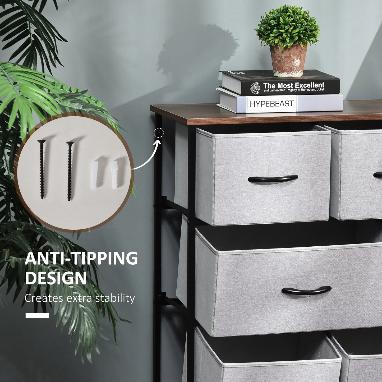 8-Drawer Dresser, 3-Tier Fabric, Steel Frame, Wooden Top, Grey Storage Cabinets at Gallery Canada