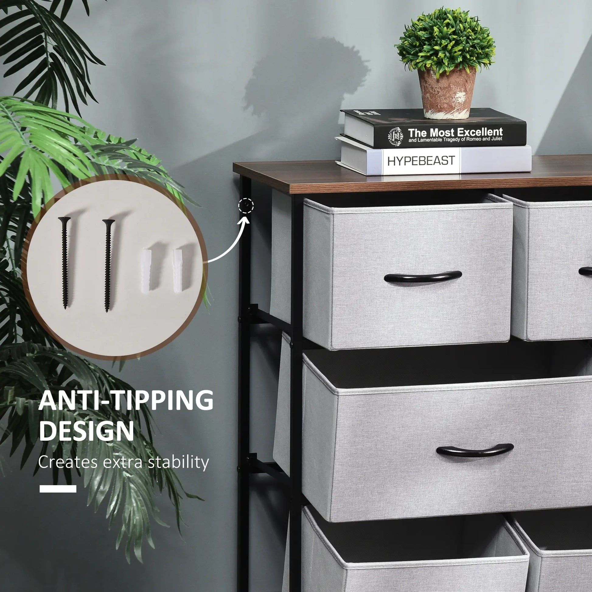 8-Drawer Dresser, 3-Tier Fabric, Steel Frame, Wooden Top, Grey Storage Cabinets at Gallery Canada