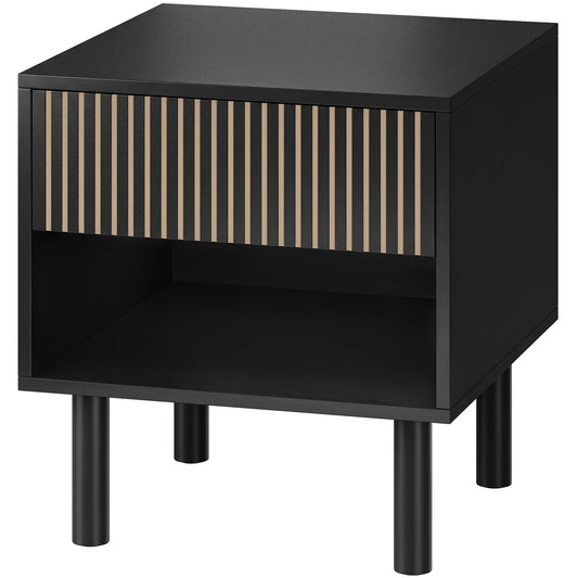 Modern Bedside Table with Drawer and Open Shelf, Sofa Side Table for Bedroom Living Room, Black Bedside Tables Black at Gallery Canada