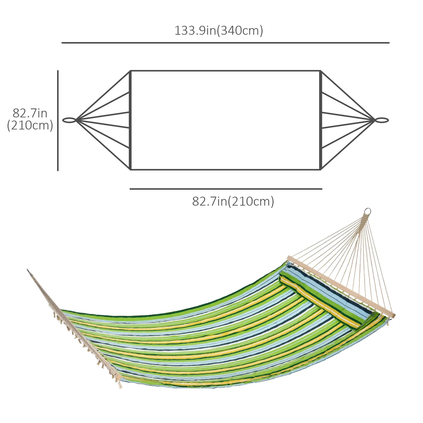 83" Patio Double Hammock, Wide Outdoor Bed, Fits 2, White Stripe, White Camping Hammocks at Gallery Canada