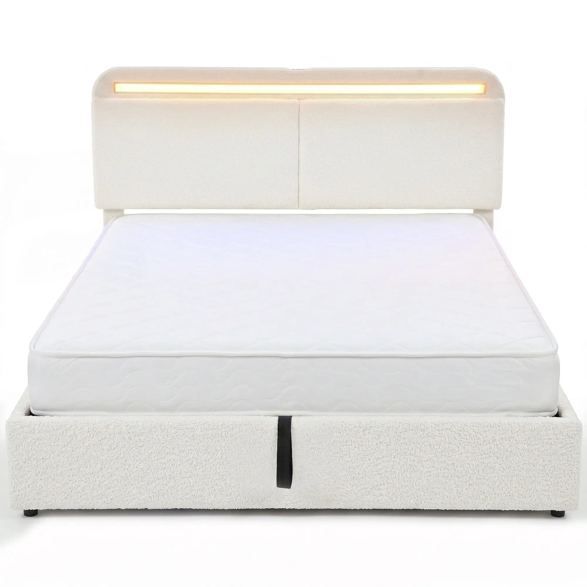 Queen Bed Frame with Charging Station, LED Lights, Adjustable Headboard, White Bed Frames White at Gallery Canada