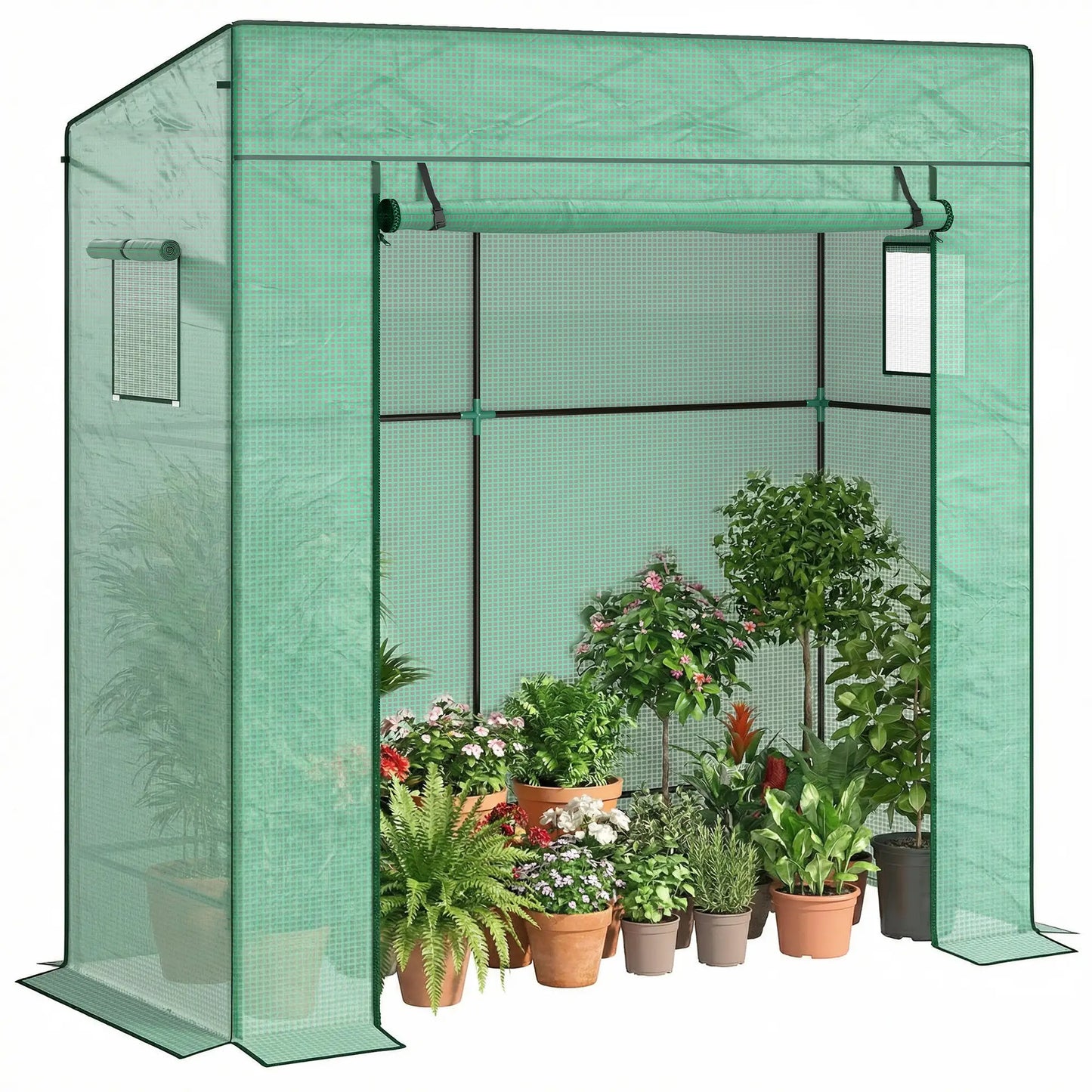 Walk-In Tomato Greenhouse, Reinforced PE Cover, Roll-Up Door, Mesh Windows, Green Greenhouses at Gallery Canada