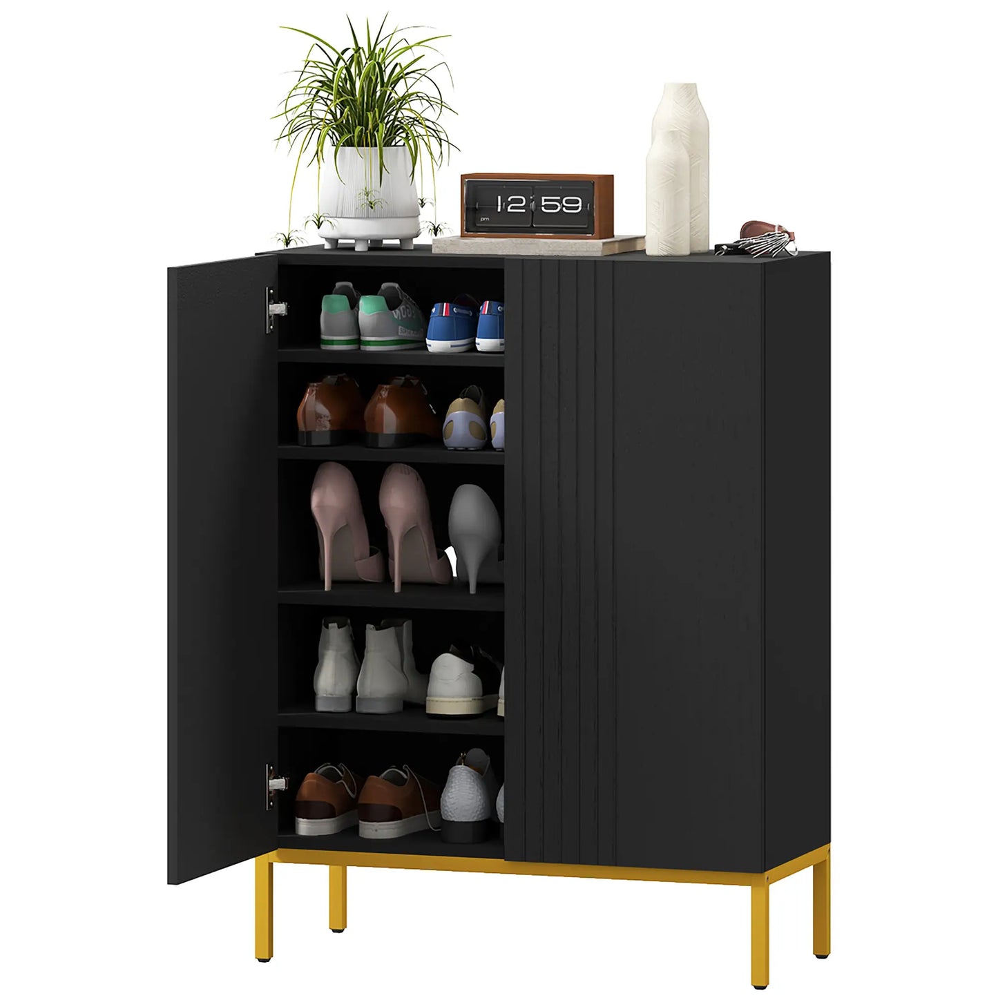 Shoe Storage Cabinet, Adjustable Shelves, Soft-Close Hinges, 15-20 Pairs, Black Shoe Storage Cabinets & Racks Black at Gallery Canada