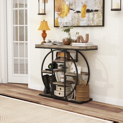 39.4" Console Table With Storage Shelves, Rustic Brown