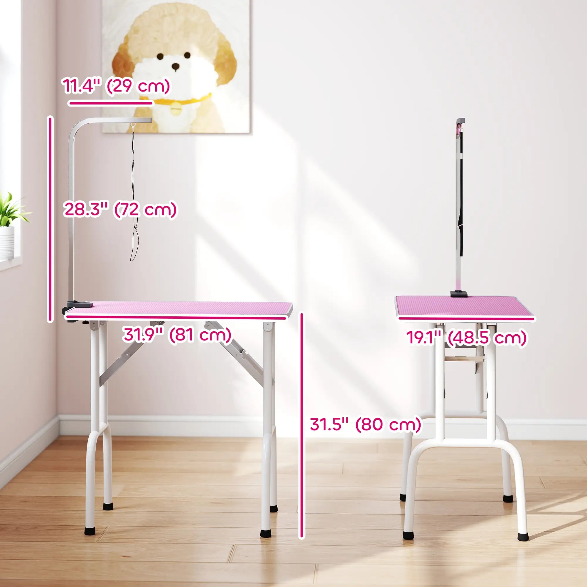 Foldable Pet Grooming Table, Adjustable Arm, Non-Slip, Pink Dog Grooming Tables at Gallery Canada
