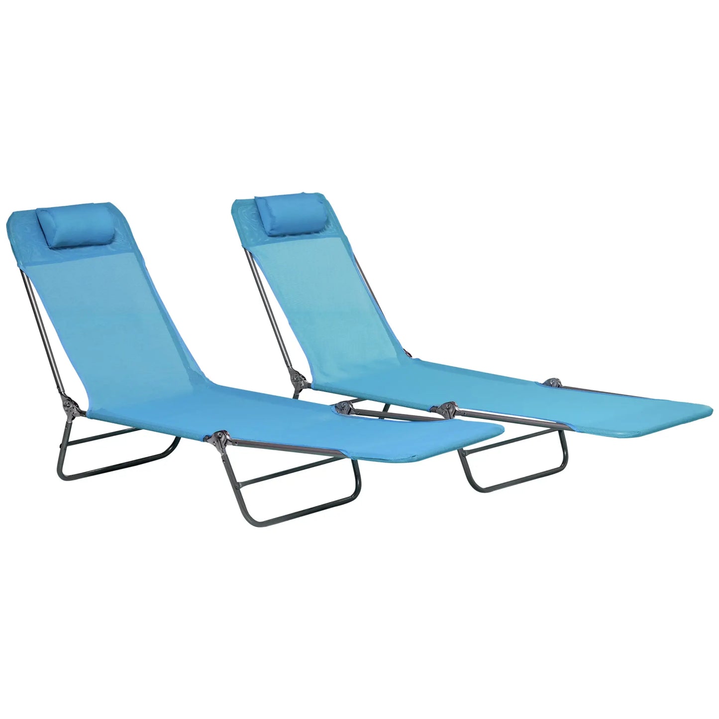 Folding Chaise Lounge Chairs Set of 2, Outdoor Reclining, Blue Lounger Chairs Blue, Silver Grey Frame at Gallery Canada