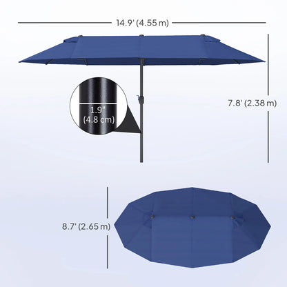 15ft Double-Sided Patio Umbrella, Twin Canopy, Crank, Blue Sun Umbrellas at Gallery Canada