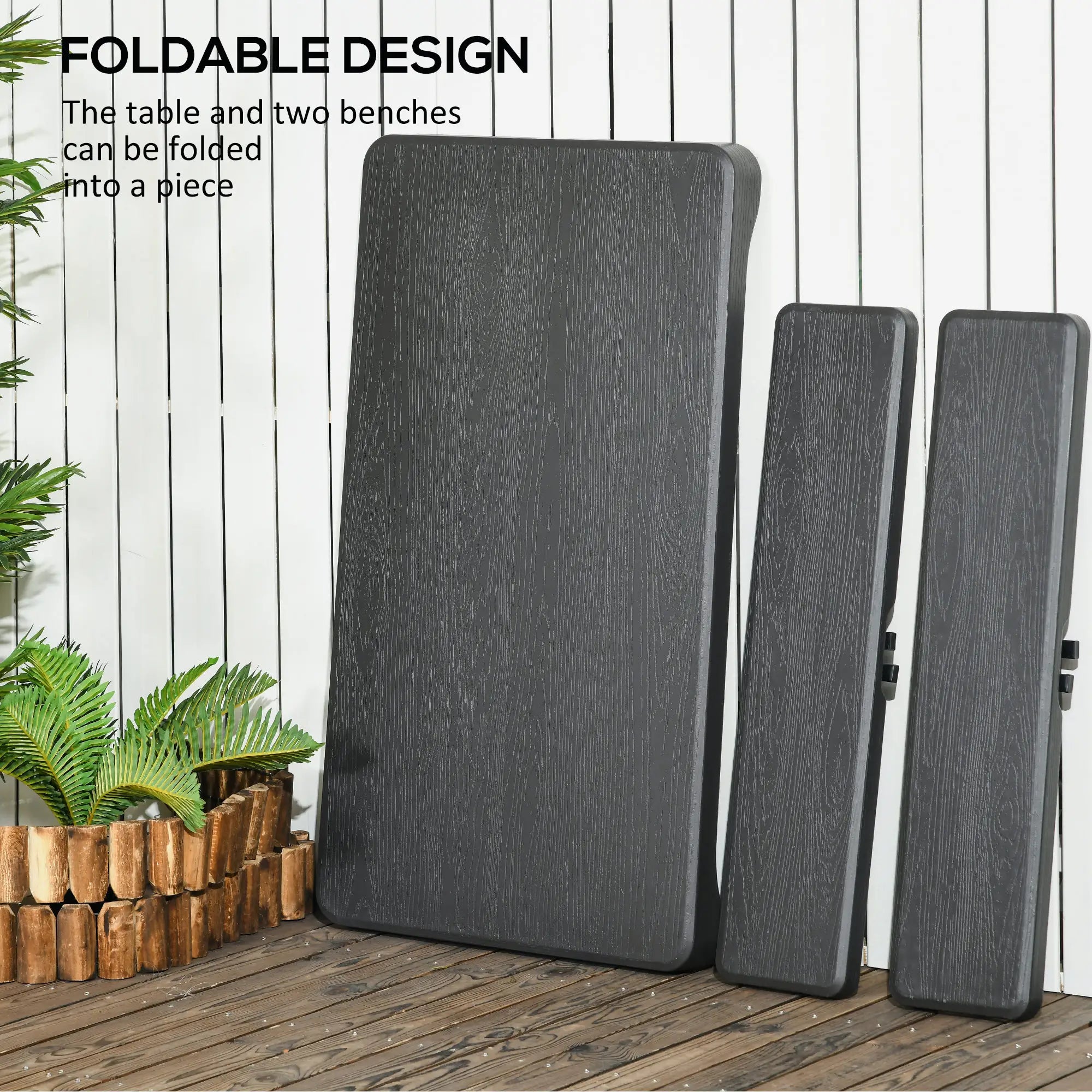 Folding Picnic Table With 2 Benches, 3-Piece Set, Dark Grey Bistro Sets at Gallery Canada