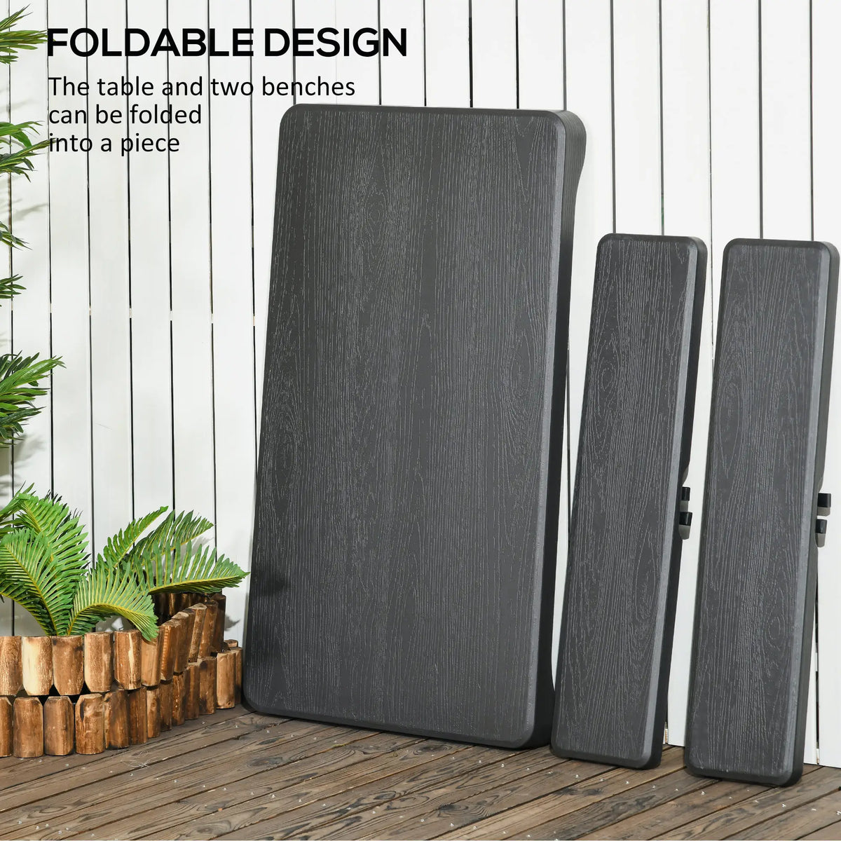 Folding Picnic Table With 2 Benches, 3-Piece Set, Dark Grey Bistro Sets at Gallery Canada