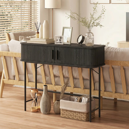 Mid-Century Console Table, Narrow Entryway Table with Storage, Black