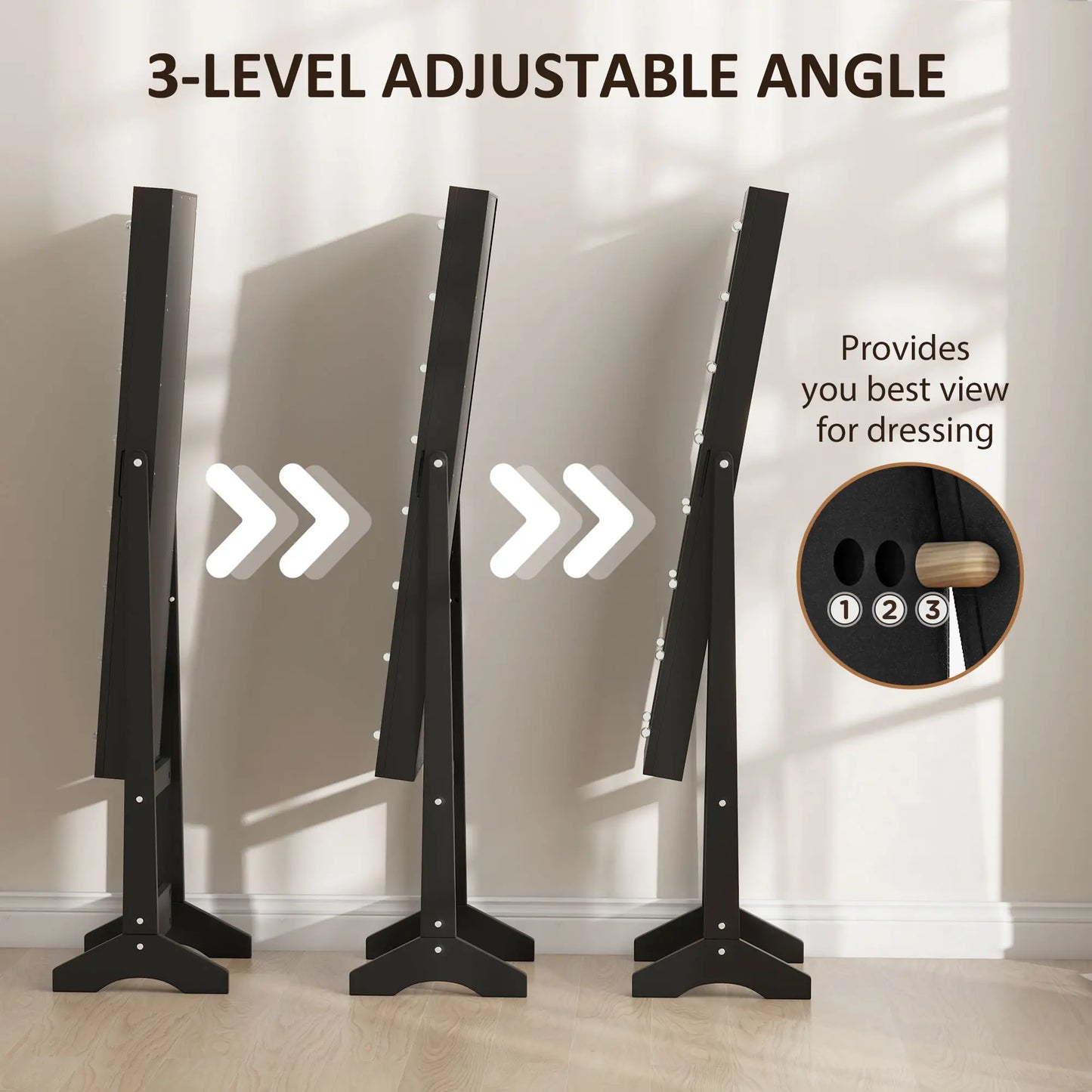 Free Standing Armoire Organizer, Lighted Mirrored Jewelry Cabinet, 16 LED Lights, Black Jewelry Armoire & Jewellery Mirror Cabinets at Gallery Canada