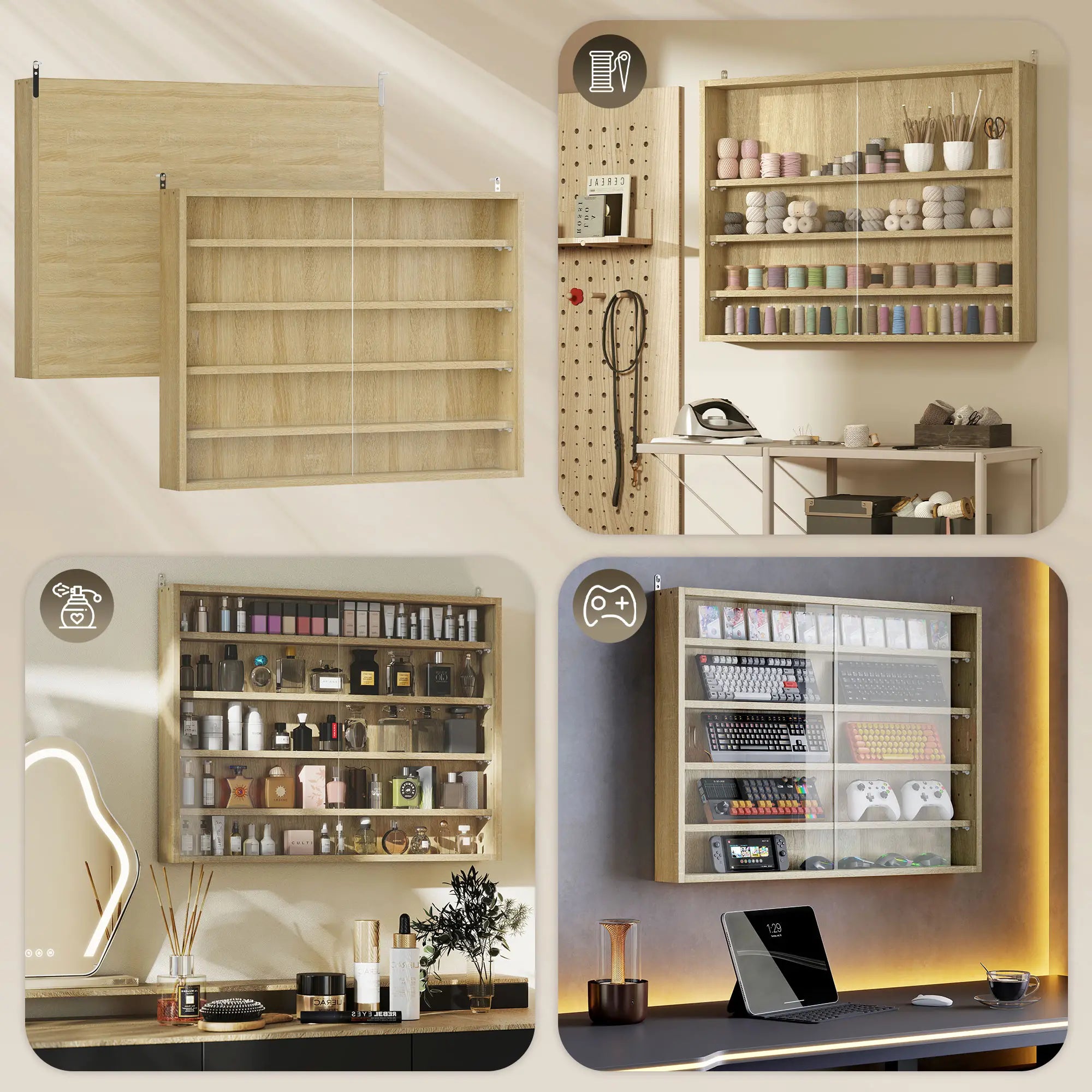 5-Tier Display Cabinet, 2 Glass Doors, 4 Adjustable Shelves, Oak Display Bookshelves at Gallery Canada