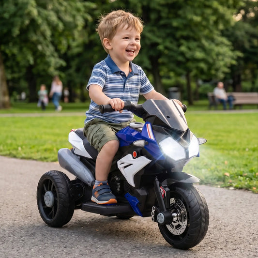 Kids Electric Motorcycle Ride-On Toy, 3 Wheels, Music, Horn, Lights, Blue Electric Motorcycles Blue at Gallery Canada