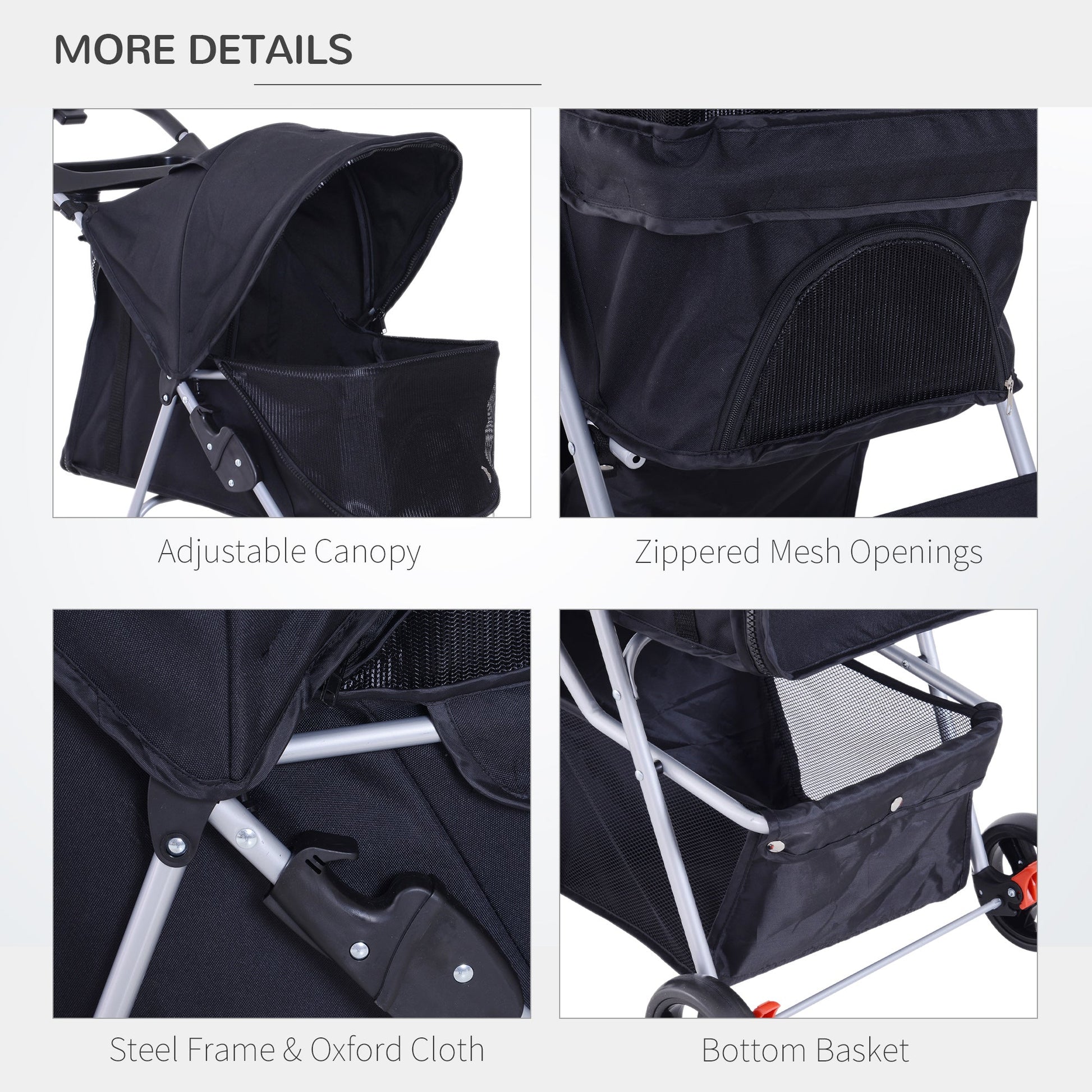 Pet Stroller Foldable Carrier for Cat, Dog and More 4 Wheels Travel Jogger with Cup Holder, Storage Basket, 360 ° swiveling front wheels, Easy Fold, Black at Gallery Canada