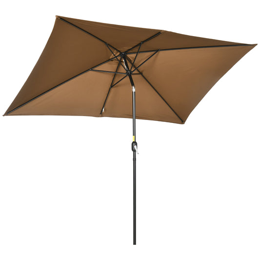6.5x10ft Rectangle Aluminum Tilt Patio Umbrella Garden Market Parasol Outdoor Sunshade Canopy with Crank (Coffee) - Gallery Canada